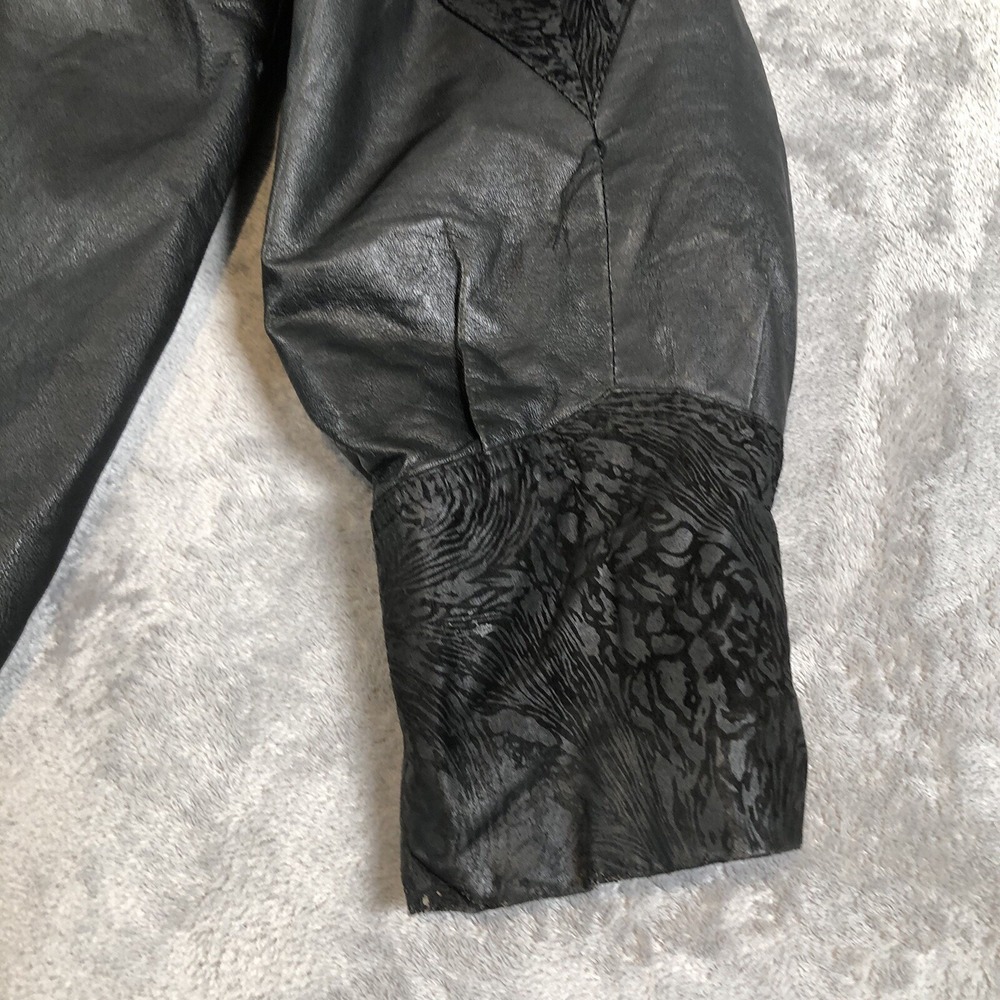 Outbrook Leather Coat Womens Large Black Long Baroque Suede Detail 80s Vintage - Picture 16 of 16